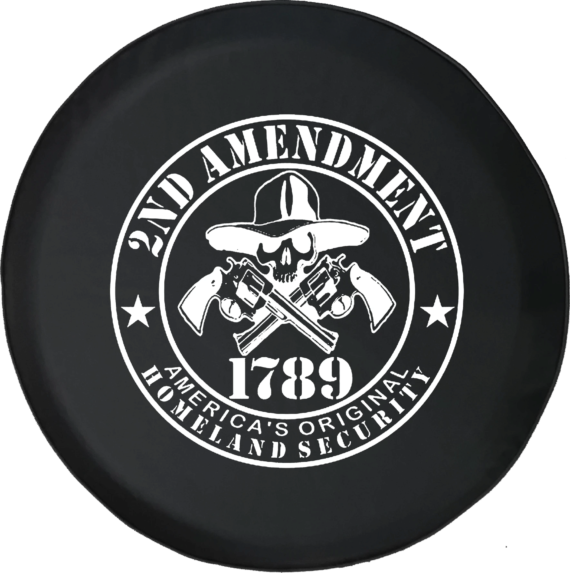 2nd Amendment America's Homeland Security Ornamental On Black Spare Tire Cover - Jeep Tire Covers