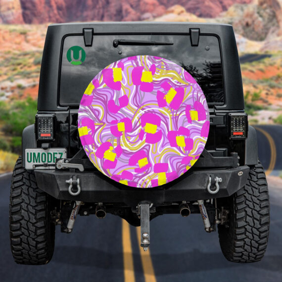 Wild Animals Leopard With Chaotic Tangled Lines Spare Tire Cover - Jeep Tire Covers