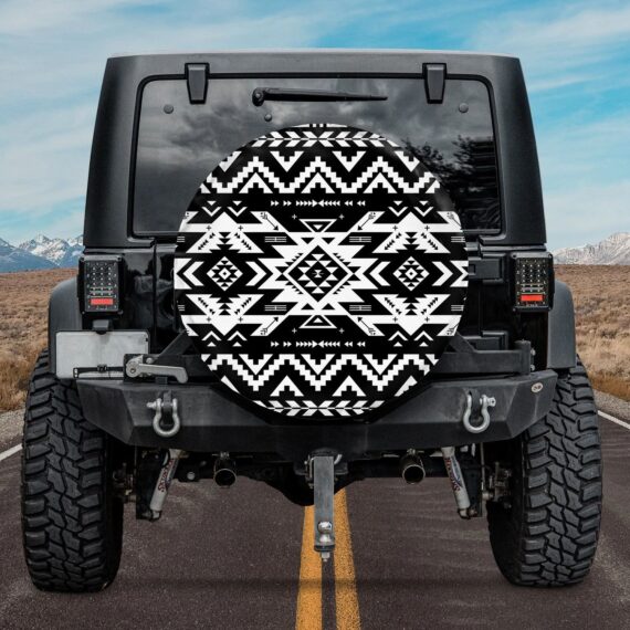 Classic Native White And Black Pattern Spare Tire Cover - Jeep Tire Covers