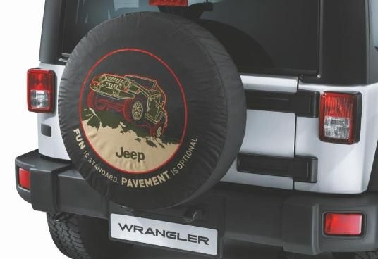 Fun Standard Pavement Is Optional On Black Denim Spare Tire Cover - Jeep Tire Covers