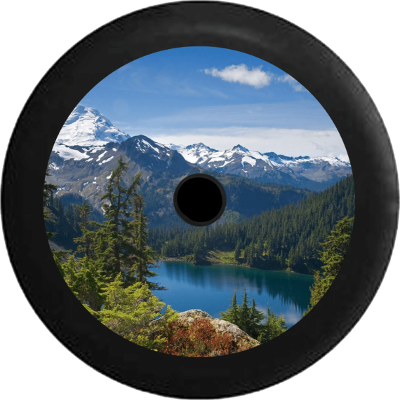 Spare Tire Cover Mountain Range Pine Forest Calm Lake Snow Capped - Jeep Tire Covers