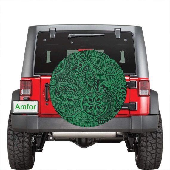 Love Polynesian Hawaiian Style Tribal Tattoo Green Hawaii Spare Tire Cover - Jeep Tire Covers