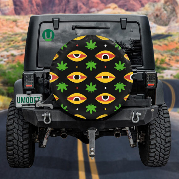 Trippy Marijuana Cannabis Weed Green Leaf And High Eyes Spare Tire Cover - Jeep Tire Covers