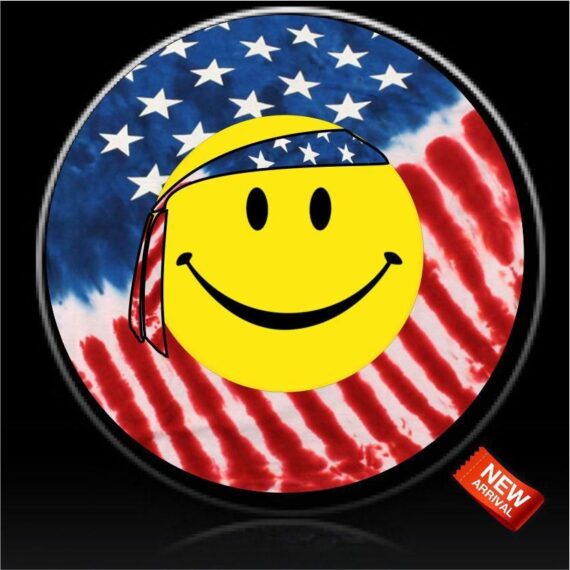 Cool Smiley Face Stars And Stripes Us Flag Spare Tire Cover - Jeep Tire Covers