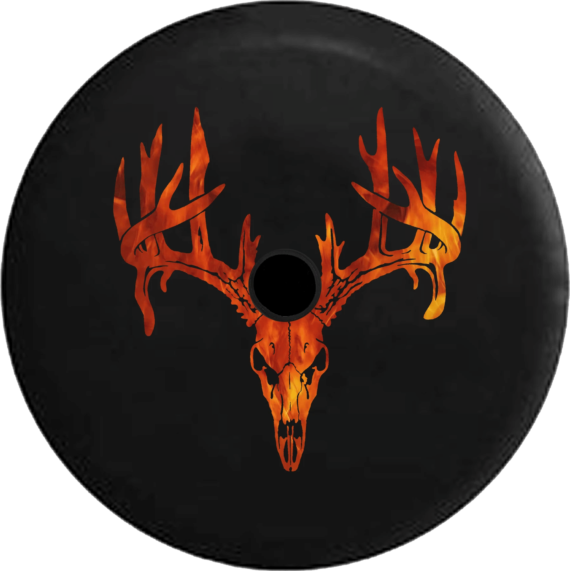 Deer Antlers Skull Fire Flames Hunting Spare Tire Cover - Jeep Tire Covers