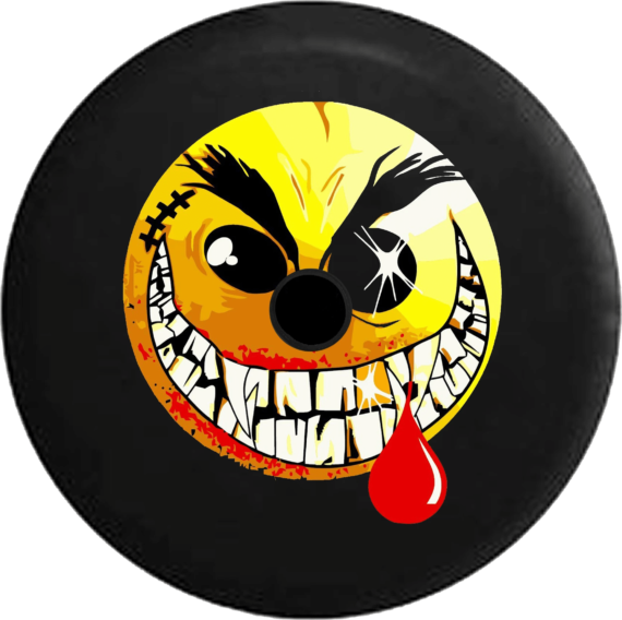 Evil Crazy Smiley Face Dripping Blood Spare Tire Cover - Jeep Tire Covers