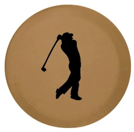 Brown Golf White Silhouettes Background Spare Tire Cover - Jeep Tire Covers
