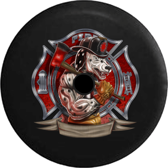 Jeep Wrangler JL Backup Camera Fire Dept Maltese Cross Muscle Dalmatian Dog Firefighter RV Camper Spare Tire Cover - Jeep Tire Covers