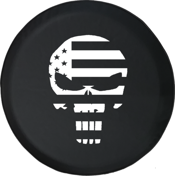 Jeep Wrangler Tire Cover With American Patriot Flag Skull - Jeep Tire Covers