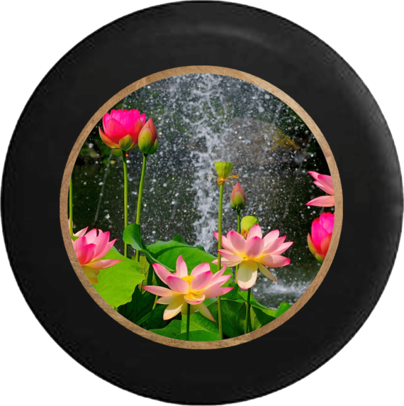 Lotus Blossom Waterfall Rain Flowers Jeep Camper Spare Tire Cover 327