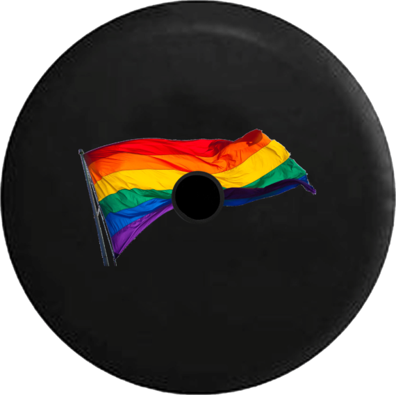 Jeep Wrangler JL Backup Camera Gay Pride LGBT Waving Flag RV Camper Spare Tire Cover - Jeep Tire Covers