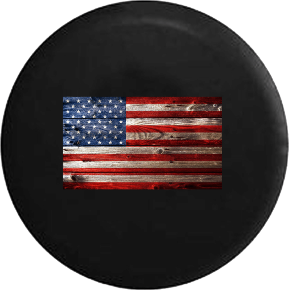 Wooden American Flag Rustic Vintage Jeep Camper Spare Tire Cover Custom Size - V537 - Jeep Tire Covers