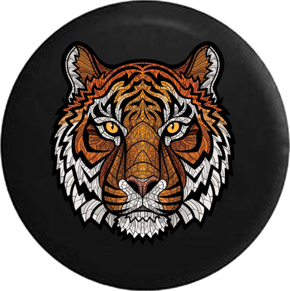 Orange Tiger Stripes Mosaic Jeep Camper Spare Tire Cover Custom Size - V536 - Jeep Tire Covers