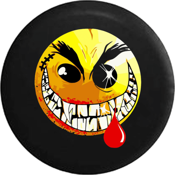 Evil Crazy Smiley Face Dripping Blood Jeep Camper Spare Tire Cover - P112 - Jeep Tire Covers