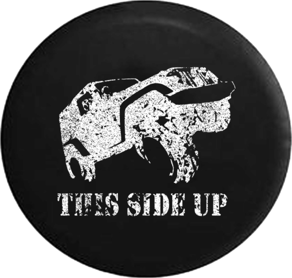 Distressed - This Side Up Wrangler Off Road Jeep Camper Spare Tire Cover U122 Custom Size - Jeep Tire Covers