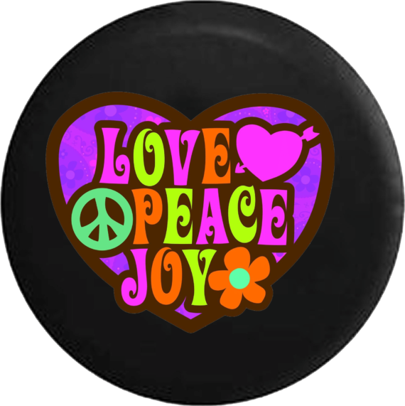 Love Peace Joy Heart Sign Heart Flower Jeep Camper Spare Tire Cover Custom Size - V545 - Jeep Tire Covers