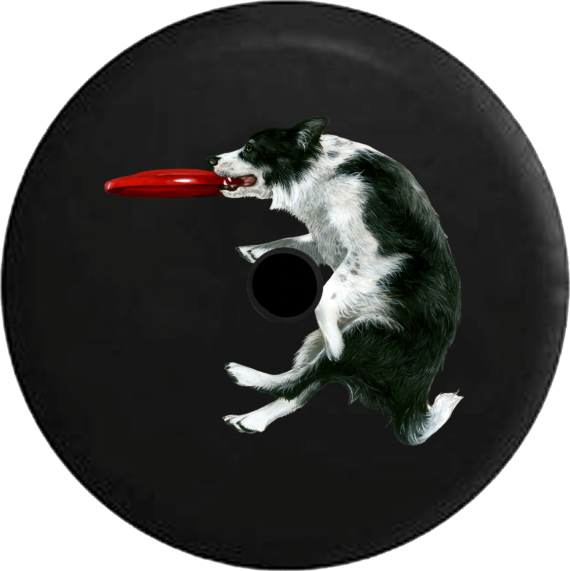 Jeep Wrangler JL Backup Camera Border Collie Frisbee Dog Canine Disc RV Camper Spare Tire Cover - Jeep Tire Covers