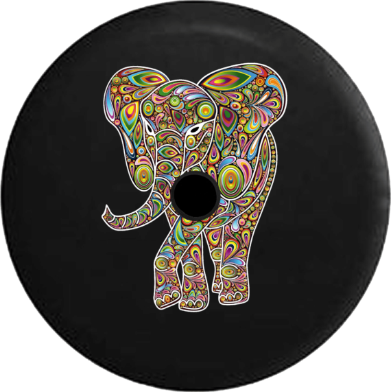 Jeep Wrangler JL Backup Camera African Elephant Psychedelic Hippie Good Luck Spare Tire Cover - Jeep Tire Covers