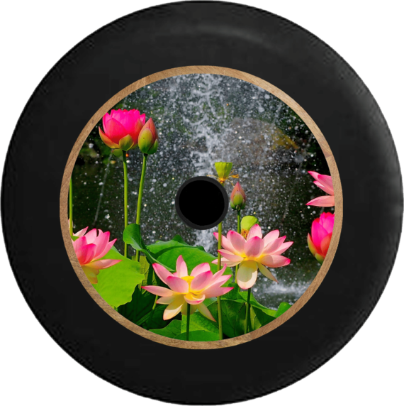 Jeep Wrangler JL Backup Camera Lotus Blossom Waterfall Rain Flowers Jeep Spare Tire Cover 327 - Jeep Tire Covers