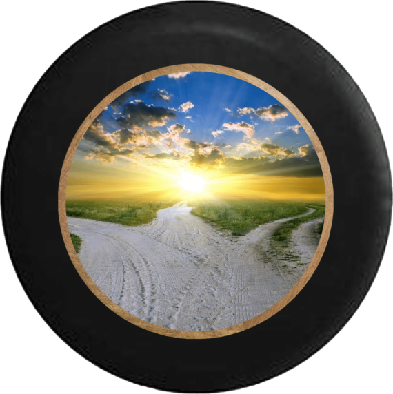 Fork in the Dirt Road Beautiful Sky Sun RV Camper Spare Tire Cover - Jeep Tire Covers