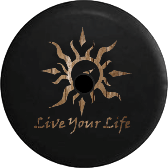 Jeep Wrangler JL Backup Camera Live Your Life Tribal Sun Compass Distressed Wood Spare Tire Cover - Jeep Tire Covers