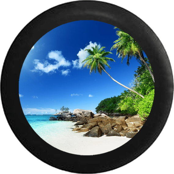 Jeep Wrangler Tire Cover With Tropical Beach View Print - Jeep Tire Covers