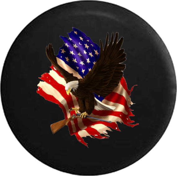 Jeep Wrangler Tire Cover With American Bald Eagle Carrying Shotgun SKU - P108 - Jeep Tire Covers