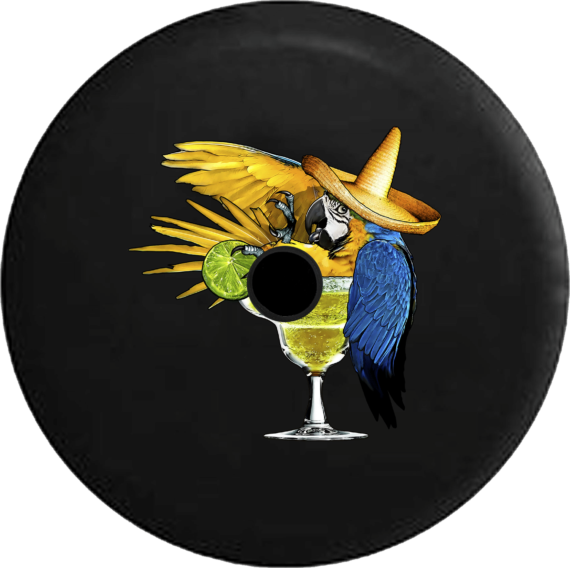 Jeep Wrangler JL Backup Camera Parrot in Margarita Glass Tropical Beach Vacation Spare Tire Cover SKU-V321 - Jeep Tire Covers