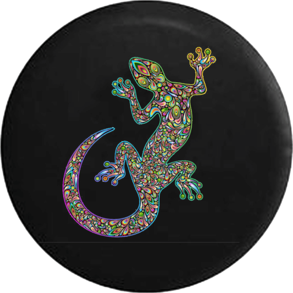 Island Gecko Lizard Bright Paisley Psychedelic Jeep Camper Spare Tire Cover Custom Size - V555 - Jeep Tire Covers