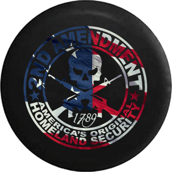 2nd Amendment Homeland Security Skull Waving American Flag Jeep Camper Spare Tire Cover Custom Size - V652 - Jeep Tire Covers