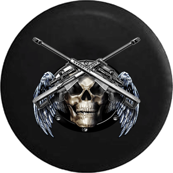 Jeep Wrangler Tire Cover With Skull Crossed Snipers - Jeep Tire Covers