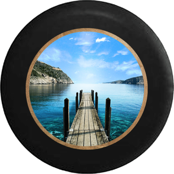 Long Wooden Dock into Lake Natural Beauty RV Camper Spare Tire Cover - Jeep Tire Covers