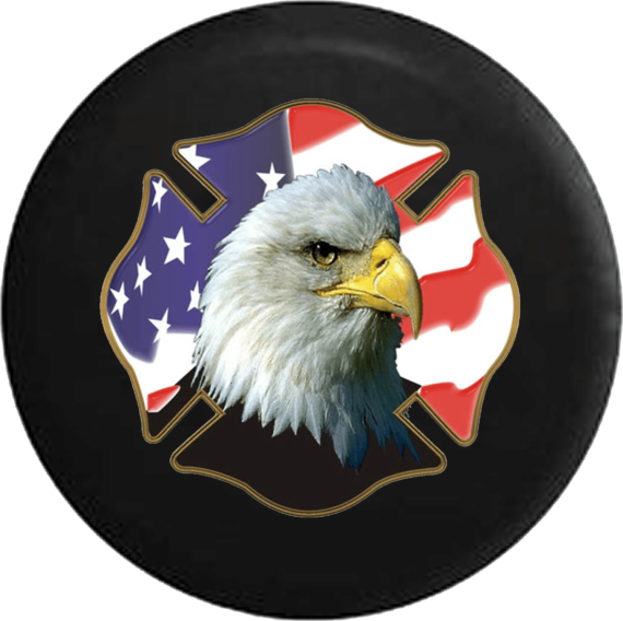 Jeep Liberty Spare Tire Cover With Bald Eagle Fire Fighter - Jeep Tire Covers