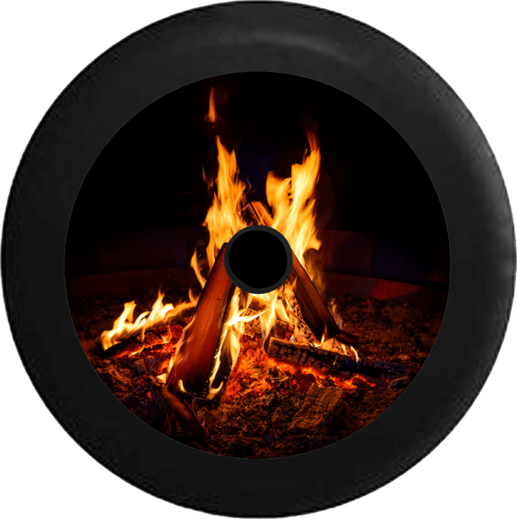 Jeep Wrangler JL Backup Camera Cracking Campfire with Full Flames Jeep Camper Spare Tire Cover 221 - Jeep Tire Covers