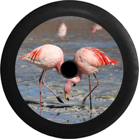 Jeep Wrangler JL Backup Camera Pink Flamingos wading in the Water Jeep Spare Tire Cover 138 - Jeep Tire Covers