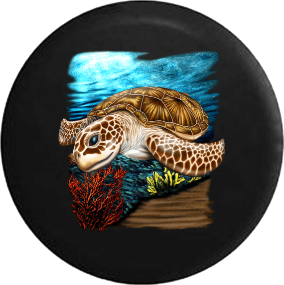 Jeep Liberty Tire Cover With Sea Turtle in the Ocean - Jeep Tire Covers