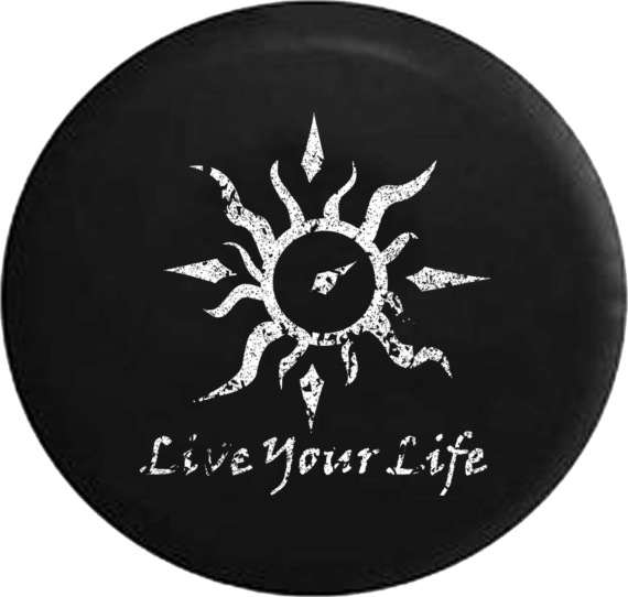 Distressed - Live Your Life Sun Compass Jeep Camper Spare Tire Cover A297 - Jeep Tire Covers