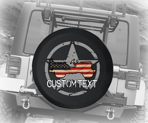 American Flag Retro Military Vehicle- Personalized Spare Tire Cover - Jeep Tire Covers