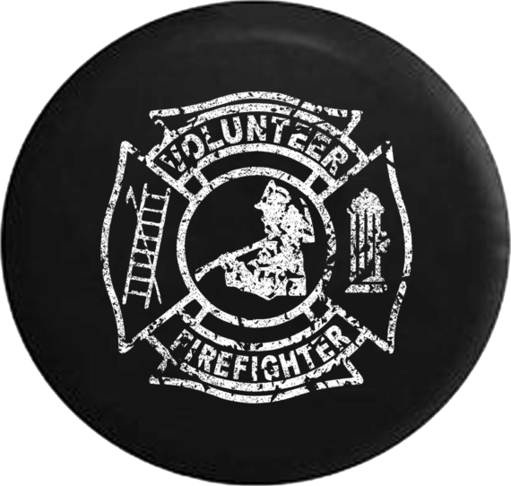 Distressed - Volunteer Firefighter Fire Dept Jeep Camper Spare Tire Cover S198 - Jeep Tire Covers