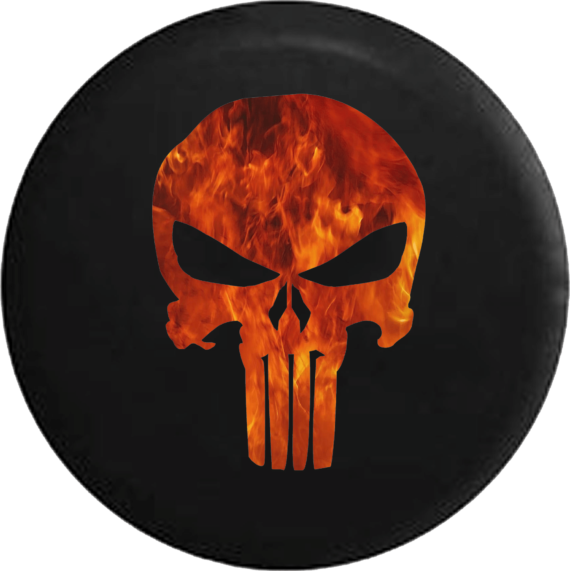 American Patriot Skull Fire Flames Jeep Camper Spare Tire Cover Custom Size - V569 - Jeep Tire Covers