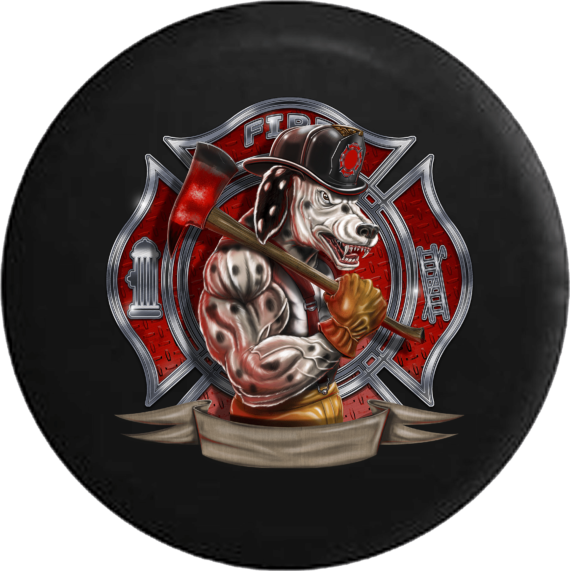 Fire Dept Maltese Cross Muscle Dalmatian Dog Firefighter RV Camper Spare Tire Cover -V203 - Jeep Tire Covers