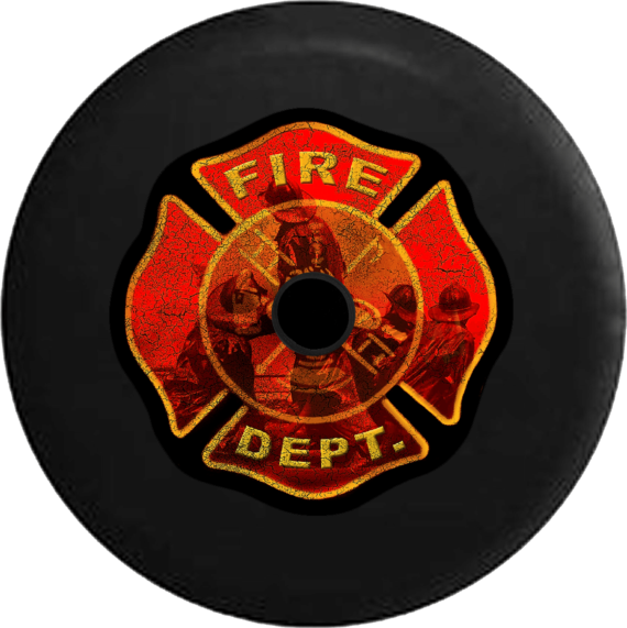 Jeep Wrangler JL Backup Camera Fire Dept Maltese Cross Crackle Vintage Firefighter RV Camper Spare Tire Cover - Jeep Tire Covers