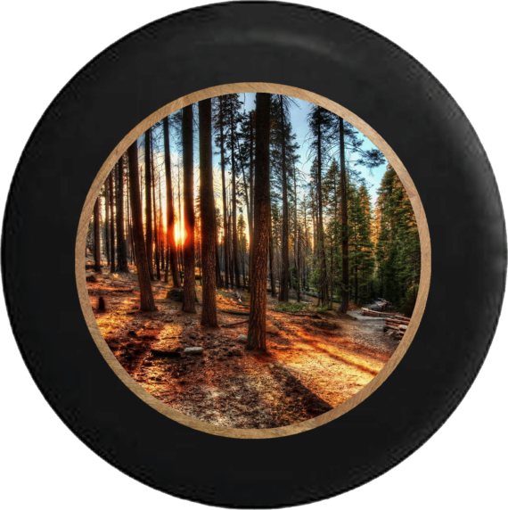 Sun Through the Tall Pines California Forest Jeep Camper Spare Tire Cover 382 - Jeep Tire Covers