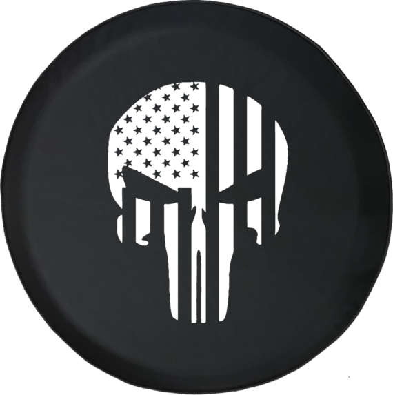 Jeep Wrangler Tire Cover With American Flag Vertical Military Skull - Jeep Tire Covers