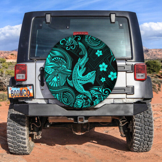 Hawaii Angry Shark Polynesian Spare Tire Cover Unique Style - Turquoise LT8 - Jeep Tire Covers