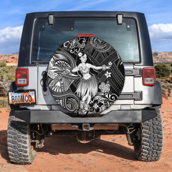 Hawaii Hula Girl Polynesian Spare Tire Cover Unique Style - Black LT8 - Jeep Tire Covers