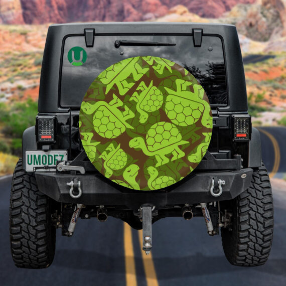 Green Turtle Military Army Animal Background Spare Tire Cover - Jeep Tire Covers