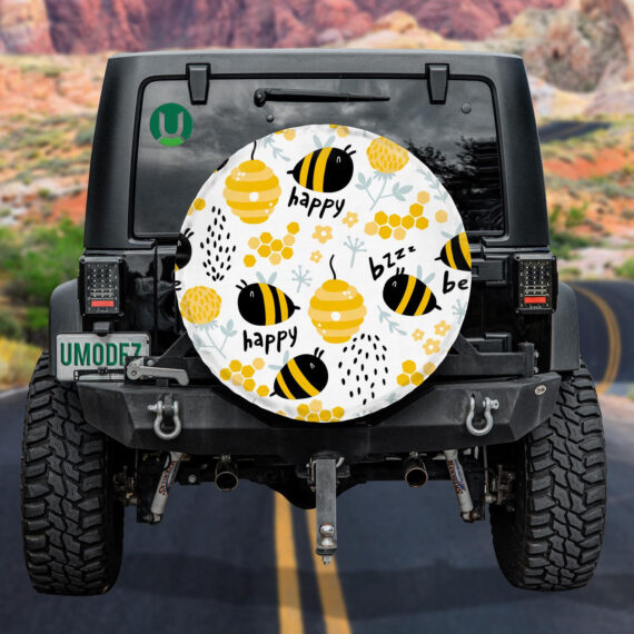 Funny Bees And Beehive In Herbs And Flowers Spare Tire Cover - Jeep Tire Covers