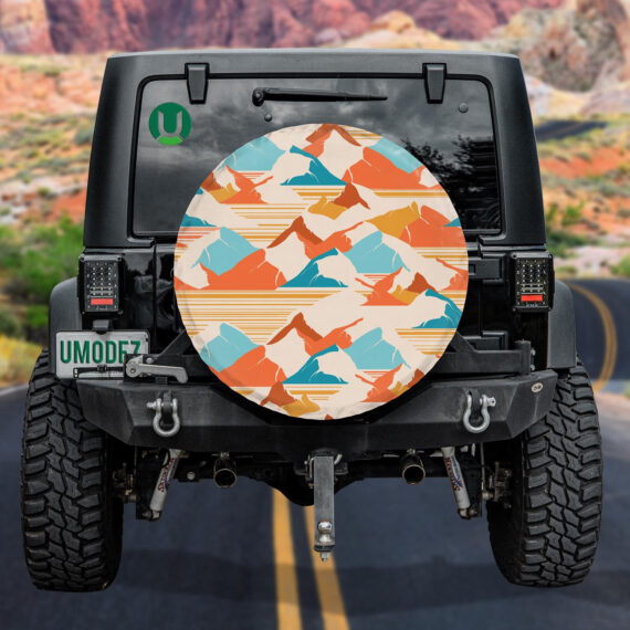 Decorative Background With Colorful Mountain Retro Style Spare Tire Cover - Jeep Tire Covers