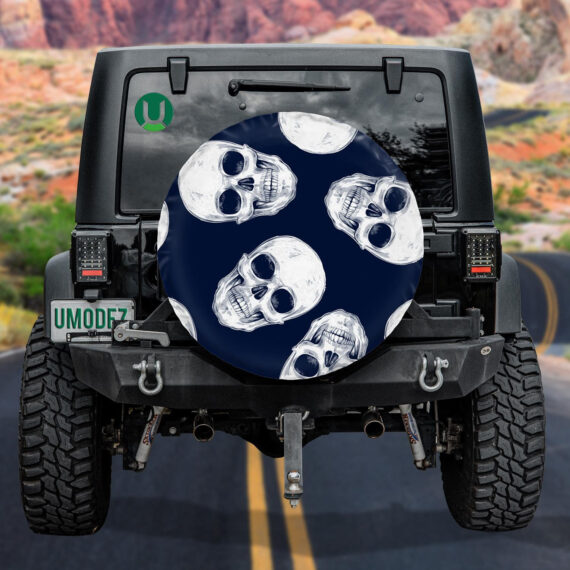 Human Skulls On Dark Blue Background Spare Tire Cover Car Accessories - Jeep Tire Covers